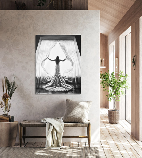 Woman in Window BW Gallery Wrap Room Scene