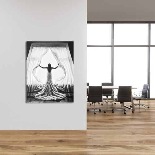 Woman in Window BW Gallery Wrap Close Up Image