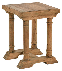 Farmhouse Wood Natural Accent Side End Table 26 Inches Tall. Room Scene