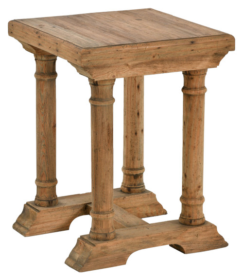 Farmhouse Wood Natural Accent Side End Table 26 Inches Tall. Room Scene