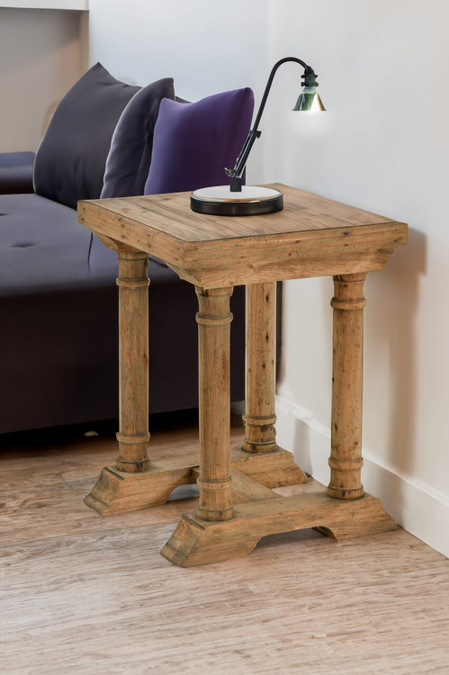 Farmhouse Wood Natural Accent Side End Table 26 Inches Tall. Close Up Image