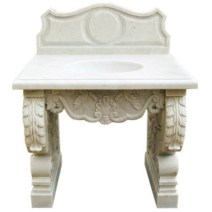 Carved White Marble Vanity Sink