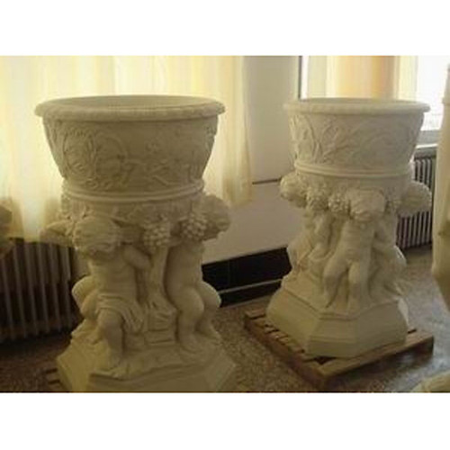 PairWhite Marble Cherub Urns
