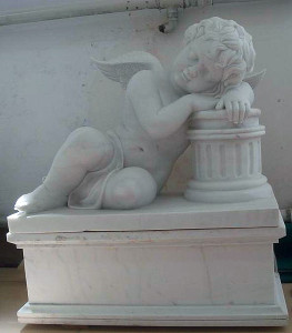 White Marble Cherub on Column