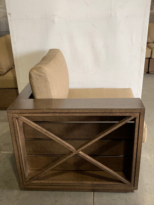 Mountain Studio Modern Rustic Outdoor Right and Left Arm Single Seaters With Cushions Close Up Image