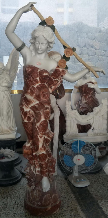Pair of Red Lady Statues Left and Right T7111 Room Scene
