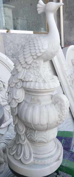 Peacock Whie Marble Statue T7125