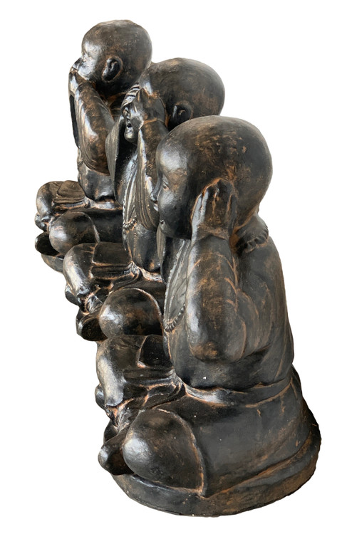 Hear See And Speak No Evil Monk Set Of 3 Black Earthy Finish Room Scene