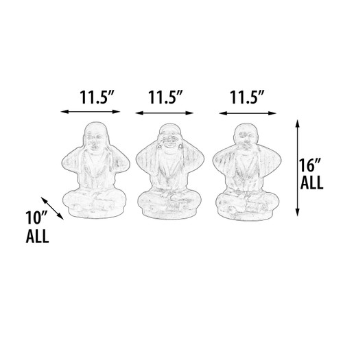 Hear See And Speak No Evil Monk Set Of 3 Black Earthy Finish Close Up Image