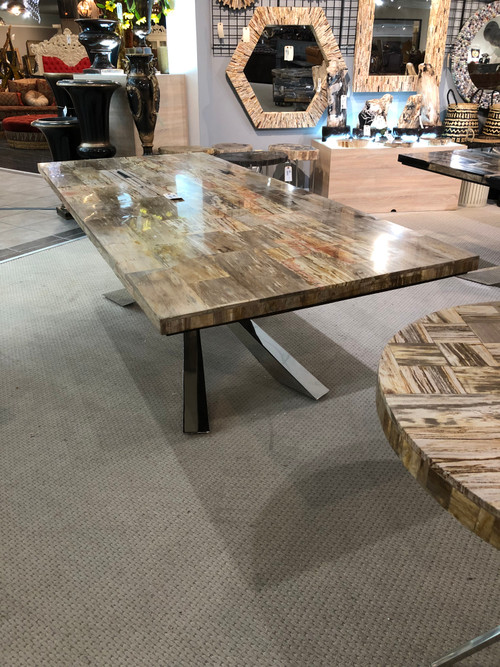 KC Top Amazing Petrified Light Wood 98 Inch Dining Table Close Up Image