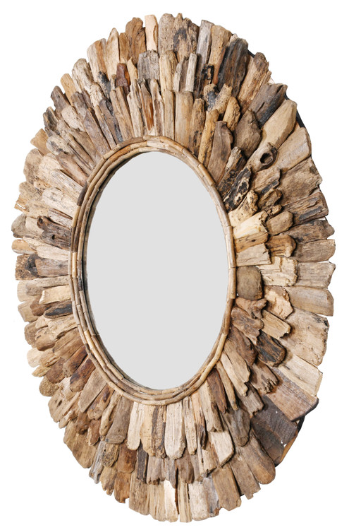 Large Round Wood Chuck Mirror 120 Cm Close Up Image