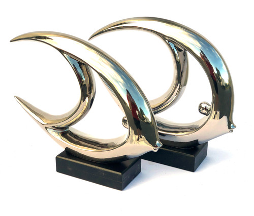 Mirrored Chrome Fish Set of 2 on Bases Room Scene