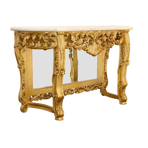Gold Petticoat Cream Marble Top Console Table Close Up Image