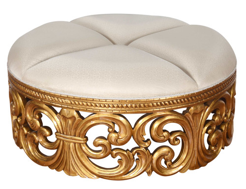 Gold Rococo Ottoman with Cream Fabric Room Scene