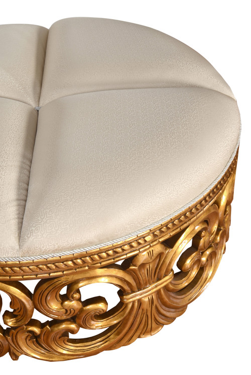 Gold Rococo Ottoman with Cream Fabric Close Up Image