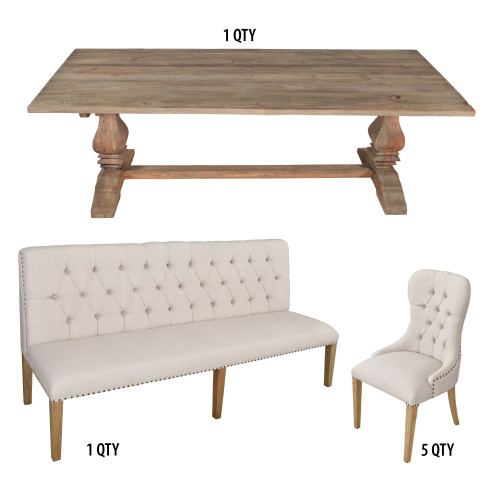Inverness Farmhouse Bench Dining Table Set of 7 (KIT) Close Up Image