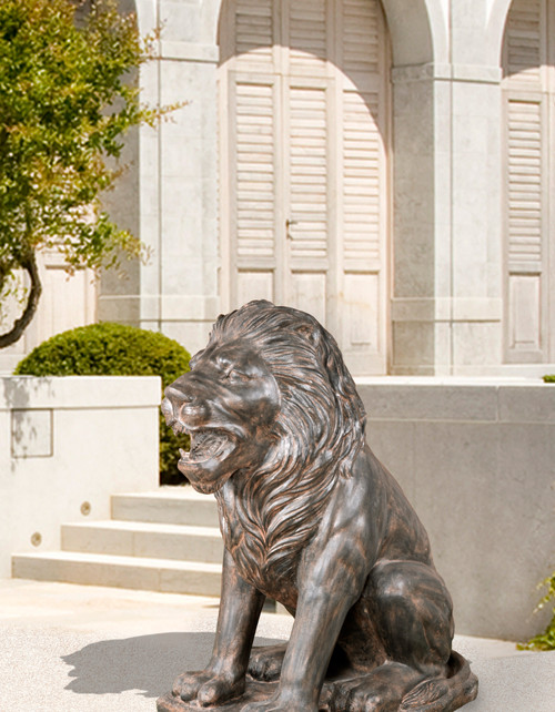 Sitting Lion 51" Tall in Black Earthy Finishing Room Scene