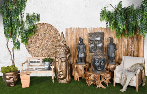 Long Buddha Head Glossy Gold Black Room Scene