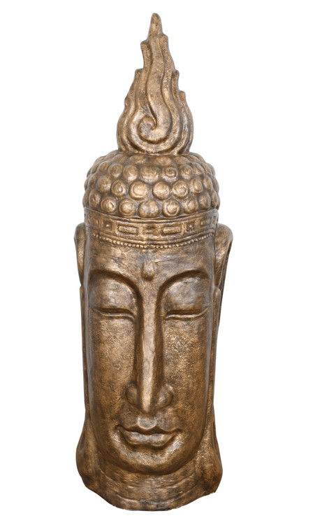 Long Buddha Head Glossy Gold Black Close Up Image
