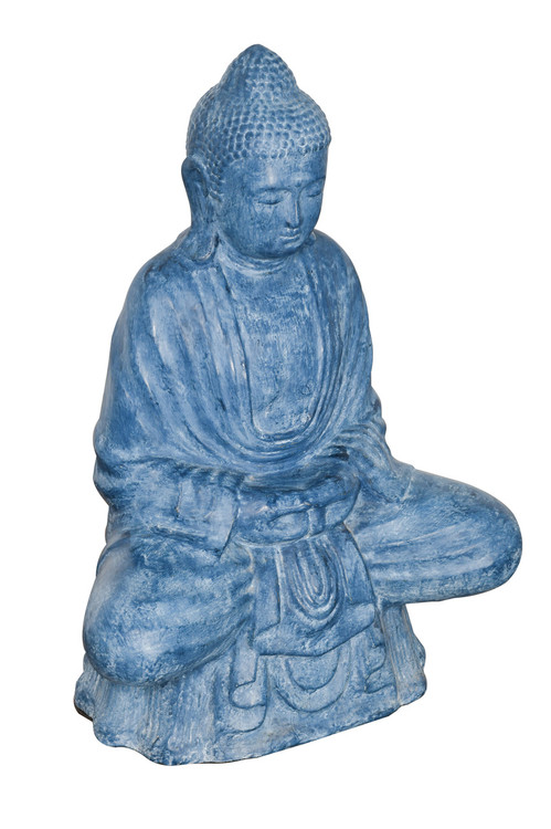 30in Sitting Buddha Lotus Blue Wash Finish
