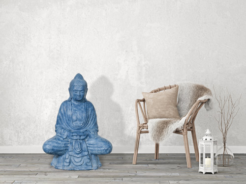 30in Sitting Buddha Lotus Blue Wash Finish Room Scene