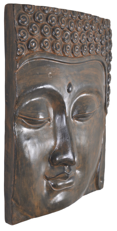 Buddha Face Wall Decoration Small Black Earth Close Up Image