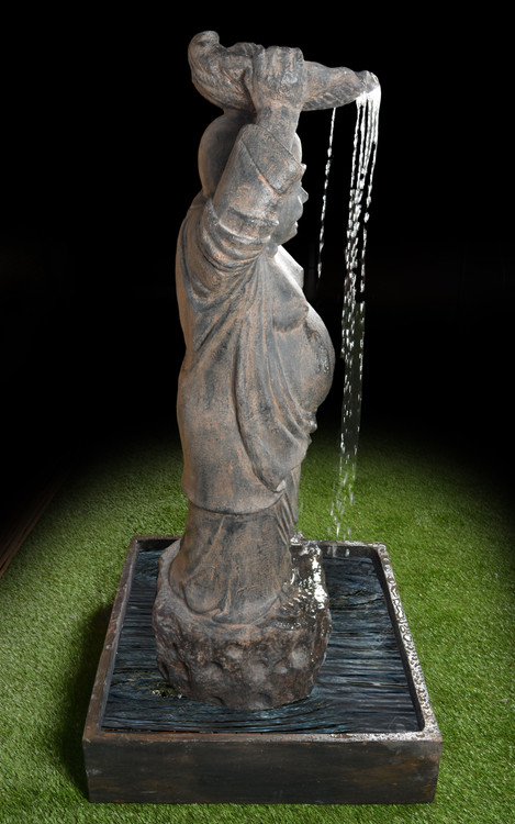 Happy Buddha Fountain  Black Earthy w Pump Room Scene