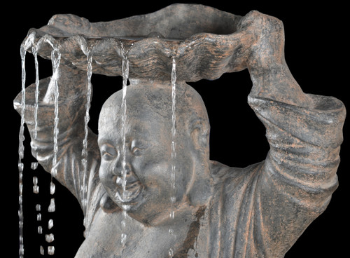 Happy Buddha Fountain  Black Earthy w Pump Close Up Image