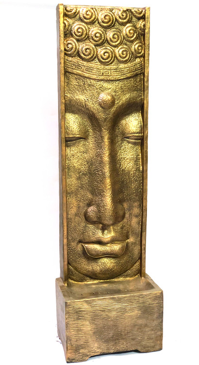 Long Face Buddha Fountain With Pump Glossy Gold Black Room Scene