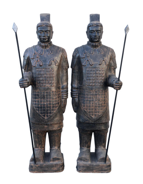 Life Size Pair of Standing Soldiers 78.74" Tall With Black Earthy Finish Room Scene