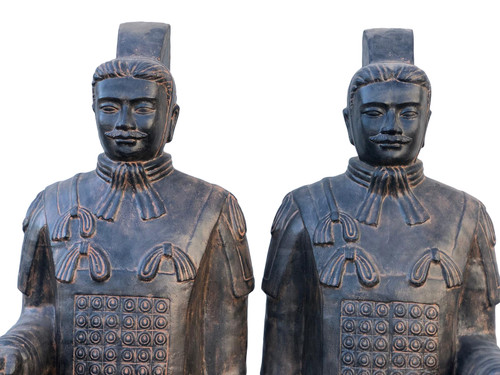 Life Size Pair of Standing Soldiers 78.74" Tall With Black Earthy Finish Close Up Image