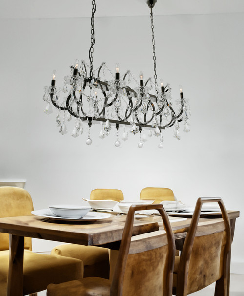 Barcelona Smoked Stainless and Crystal Chandelier Room Scene