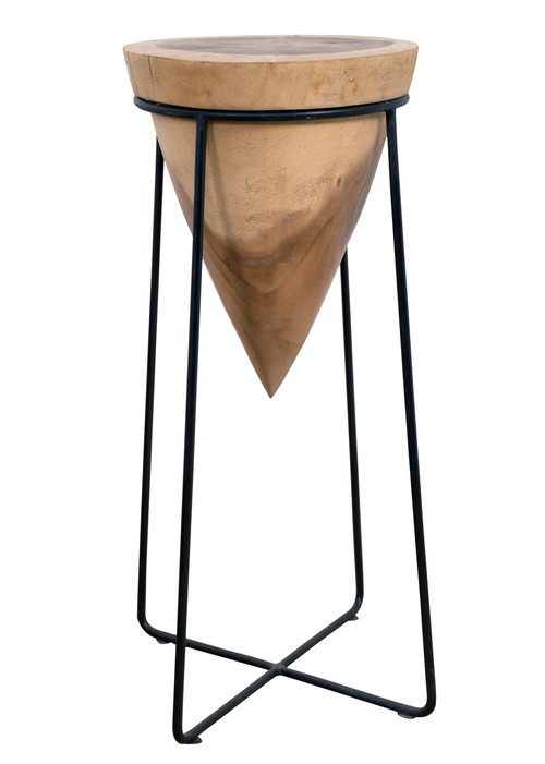 Suar Wood Cone Table With Iron Stand Room Scene