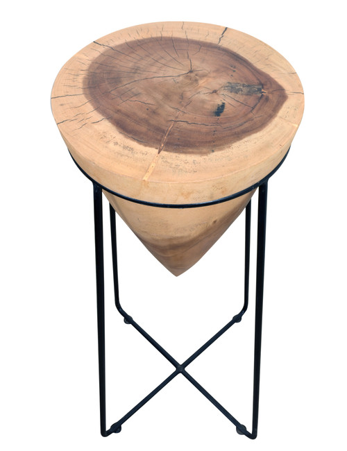 Suar Wood Cone Table With Iron Stand Close Up Image