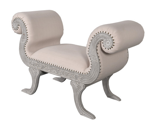 Mystique Gray Mahogany Scrolled Love Seat Room Scene