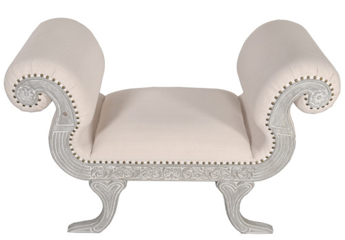 Mystique Gray Mahogany Scrolled Love Seat Close Up Image