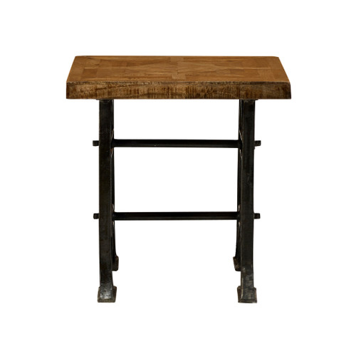Wood and Industrial Iron Mango Parquet Lamp Table 24 Inch