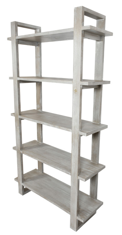 Mystique Gray Mid Century Rustic Bookshelves Etagere Close Up Image