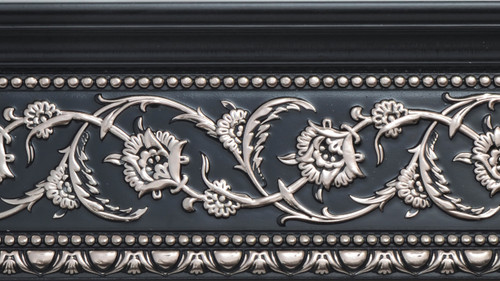 Beautifully finished in black featuring raised floral pattern details accented in silver.