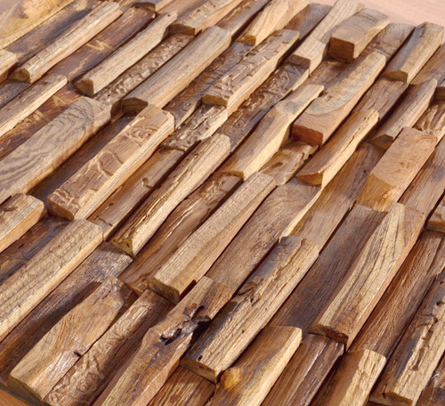 Reclaimed Teak Rustic Mosaic Wall Panel Close Up Image