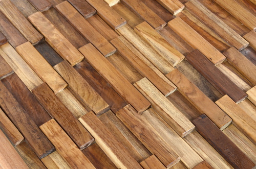 Reclaimed Teak Rectangular Mosaic Wall Panel Close Up Image