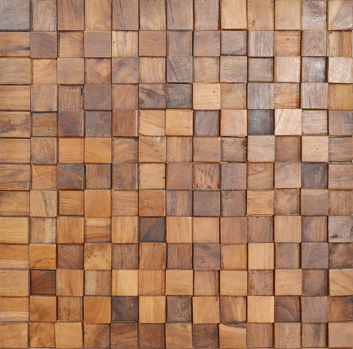 Reclaimed Teak Square Mosaic Wall Panel