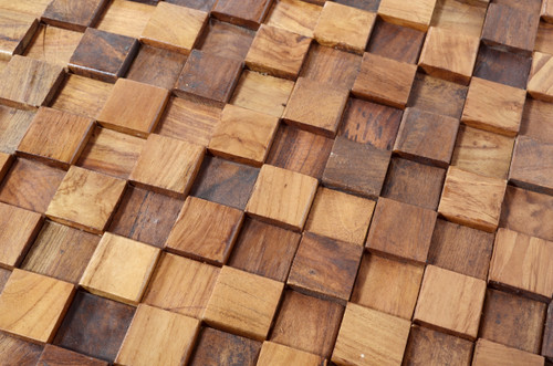 Reclaimed Teak Square Mosaic Wall Panel Close Up Image