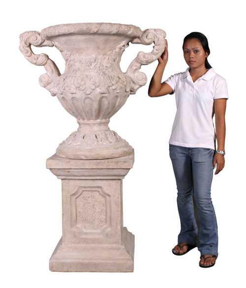 Floral Scrolled Urn on Base Stone Cast Room Scene
