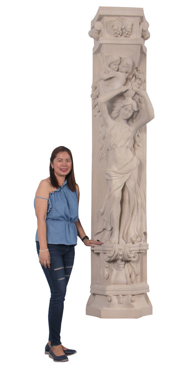 Roman Girl With Bowl Pilaster Stone Cast Close Up Image
