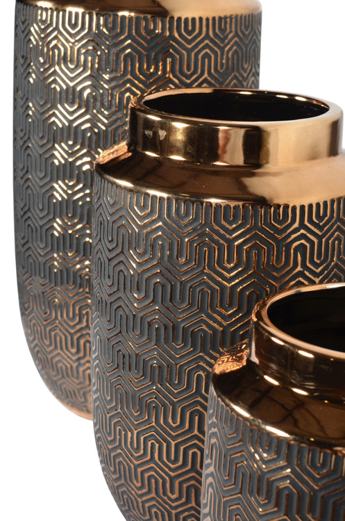 Set of 3 Copper illusion Vases Close Up Image