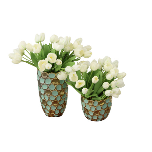 Torquoise and Gold Accent Vases Set of 2 Room Scene