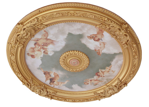 Cherubs Sky Round Chandelier Ceiling Medallion 36in Room Scene