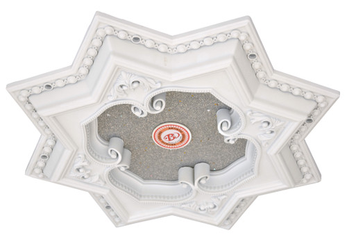 White and Silver Eight Pointed Star Chandelier Ceiling Medallion 24in Close Up Image