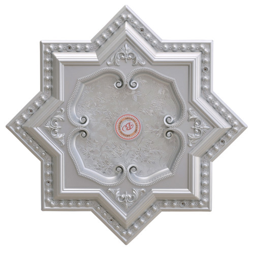 Silver Eight Pointed Star Chandelier Ceiling Medallion 24in Room Scene